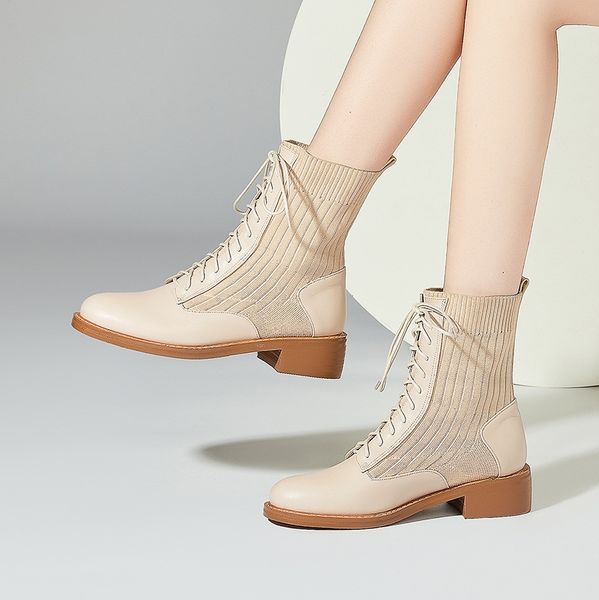 

2021 genuine leather + polyester female heels black apricot shoes fashion toe foot boots ib4v