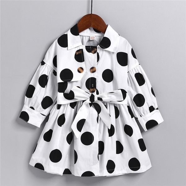 

autumn girl children's coats jackets outerwear casual polka dot print coat with belt long sleeve outfits kids baby girls clothes 201126, Blue;gray