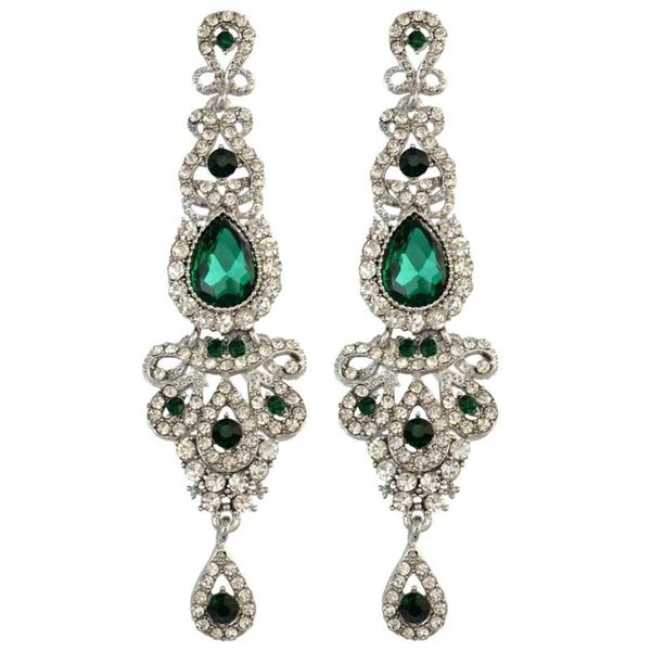 

dangle & chandelier charm metal blue crystal rhinestone flower teardrop earrings for wedding women bridal super long earings female jewelry, Silver