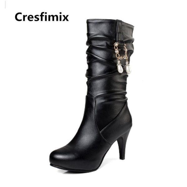 

boots cresfimix botas de mujer women fashion comfortable black pu leather autumn long lady casual b3231