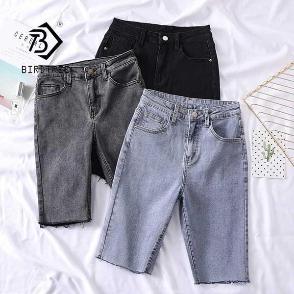 

summer new women ripped skinny vintage bicycle jeans high waist denim streetwear knee length thin pants stretch biker shorts b071, Blue