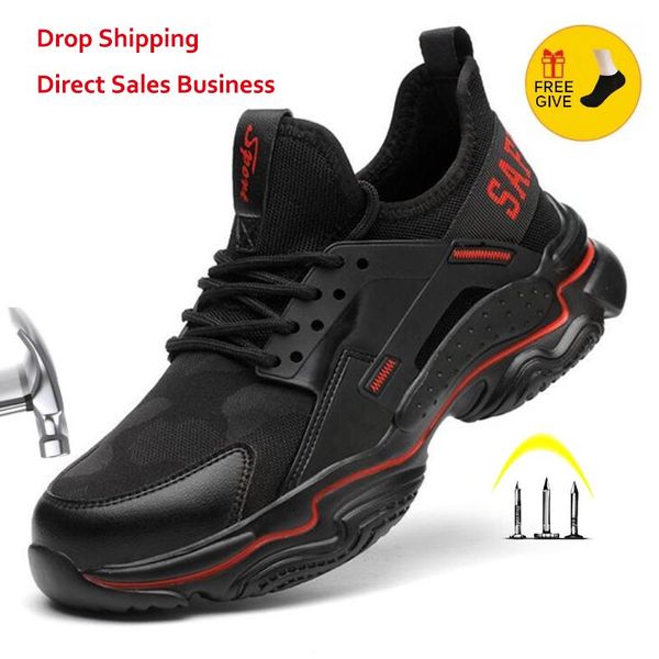

xpuhgm new men women safety work shoes boots male breathable construction work shoes steel toe indestructible safety boots, Black