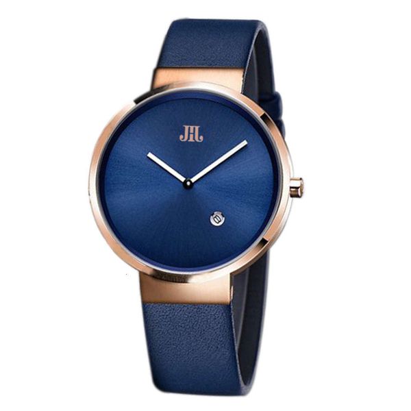 

grade watch stainless men's steel high single calendar calfskin quartz men's watch, Slivery;brown