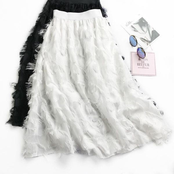 

chiffon skirts 2020 new summer korean chic high waist big swing long skirt elegant midi skirts mid-calf a-line tutu skirt saias, Black