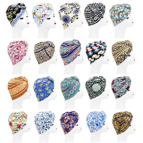 

new arab wrap women head scarf turban caps trendy printed hat bonnet bohemian ethnic inner hat for cap muslim headdress, Blue;gray