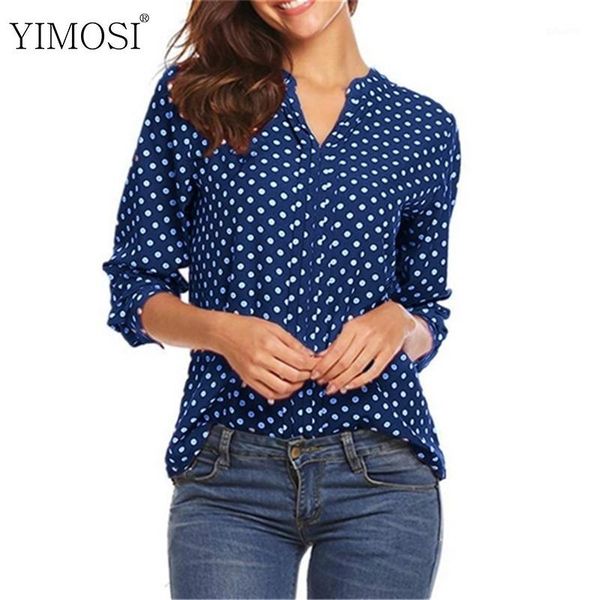 

5xl autumn women vintage dot blouse shirt casual v neck long sleeve loose blouses 2020 elegant lady office plus size1, White