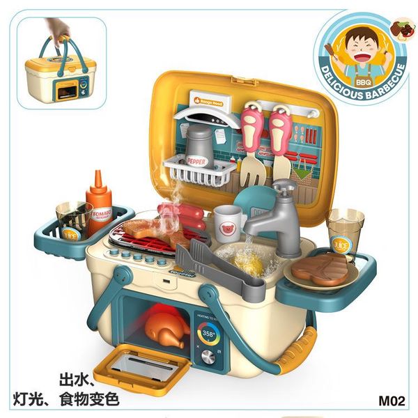 

simulated bbq food cooking color change suitcase spray kitchen pretend toys children household set gifts for kids