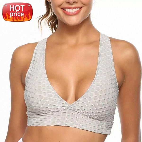 

normov women tank solid v neck push up backless polyester fitness shockproof bra workout bra tank female #jy1v, White