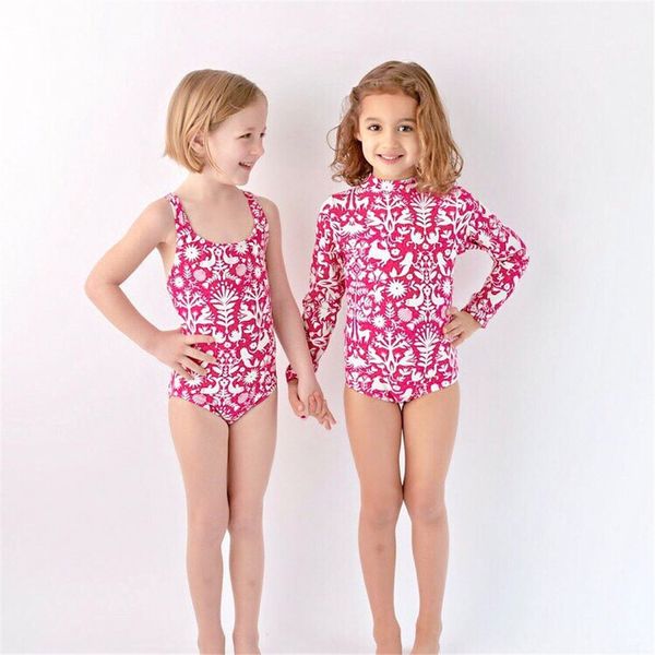 

children's 2021 ins new long sleeve sunscreen girl's one piece bikini swimsuit bandage bathing suits pad