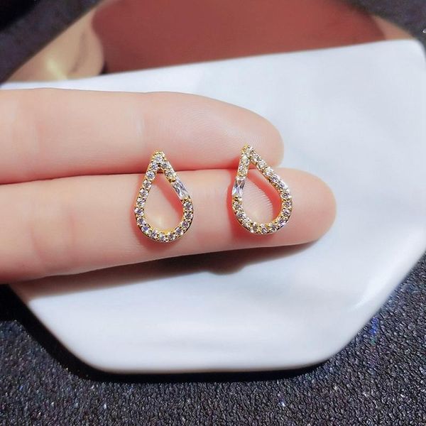 

stud fashion micro inlay dense cubic zirconia luxury rose gold water droplets earring for women jewelry exquisite gift, Golden;silver