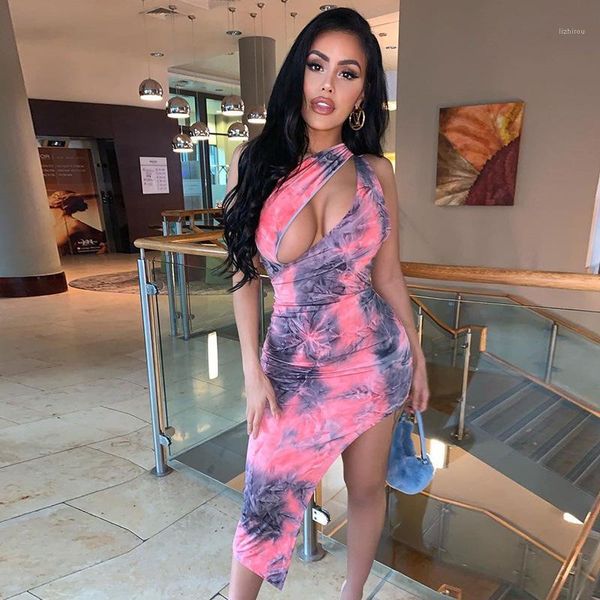 

women front hollow out print dress oblique shoulder irregular bodycon hem hip package midi dress summer slim clothes1, Black;gray