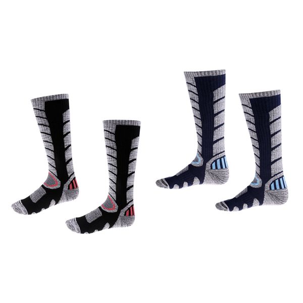 

2 pairs men sweat absorb breathable winter thermal ski socks outdoor sport long socks rose red black, Black;white