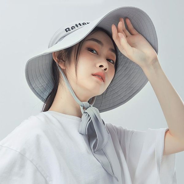 

ohsunny new sun hats for women girls wide brim floppy hat with ribbon summer bohemia beach cap chapeau femme uv protection, Blue;gray