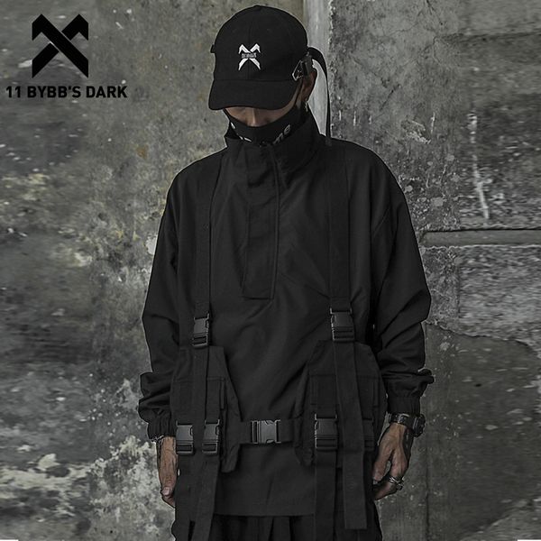 

11 bybb's dark dark sashes ribbons cargo jackets mens hip hop streetwear jacket coats tactical function hoody windbreaker coats 1027, Black;brown