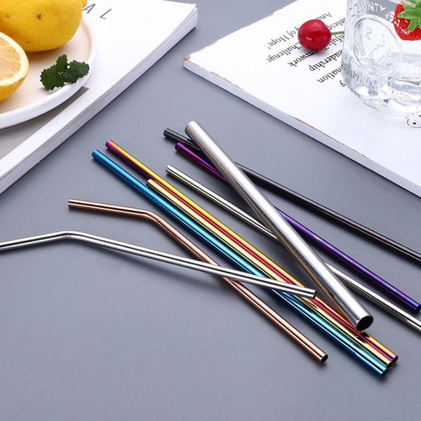 

304 quality stainless drinking high 2/4/8pcs steel reusable metal straw with cleaner brush for mugs9keq