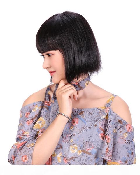 

130 150 180density челка боб приятно смотреть полные парики шнурка необработанные индийский short cut черный человеческих волос парик шнурка, Black;brown