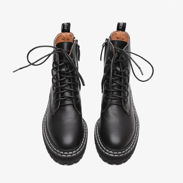 

boots boussac black punk winter for women lace up platform solid ankle women's designer botas mujer1