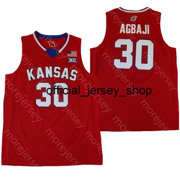 NCAA College Kansas Jayhawks Jersey di pallacanestro Ochai Agbaji rosso blu taglia S-3XL Tutto ricamo cucito