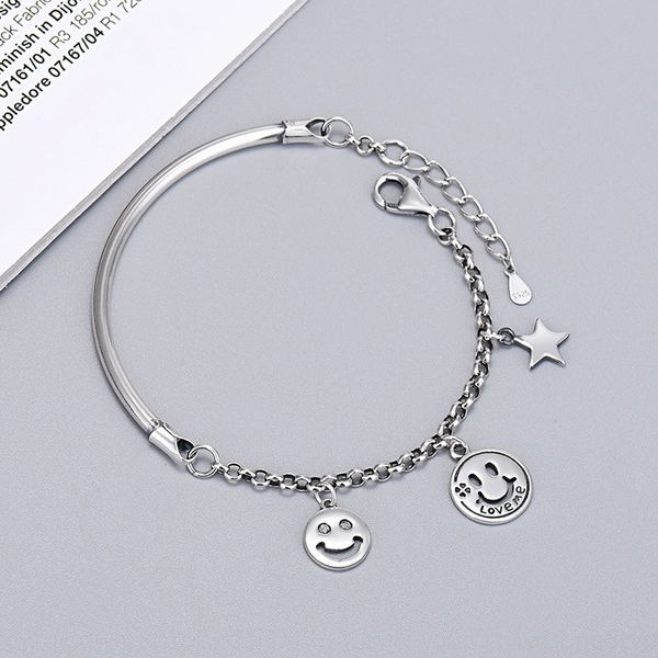 

yingbaida s925 sterling silver bracelet giftgift giftins chaotai silver tube star smile face gift bracelet for male and female students oyts, Golden;silver