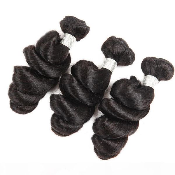 

10a indian malaysian peruvian brazilian virgin hair loose wave 3 bundles human hair thick bundles wholesale wavy hair natural color, Black