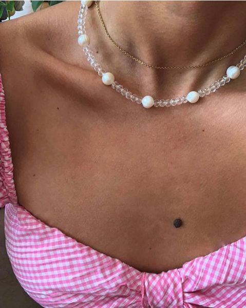 

2020 chic luxury crystal pearl beads handmade choker necklace fashion women girls collier femme short necklace jewelry, Golden;silver