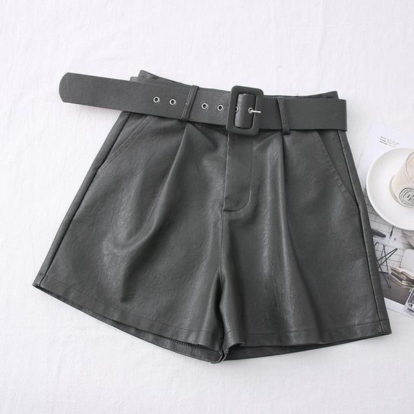 

2020 new pu leather shorts women shorts all match sashes wide leg short ladies leather shorts autumn winter h bbytmw
