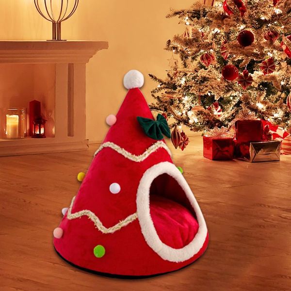 

winter warm slippers dog bed christmas tree shape pet house soft warm nest bed year decor dog cat soft nest