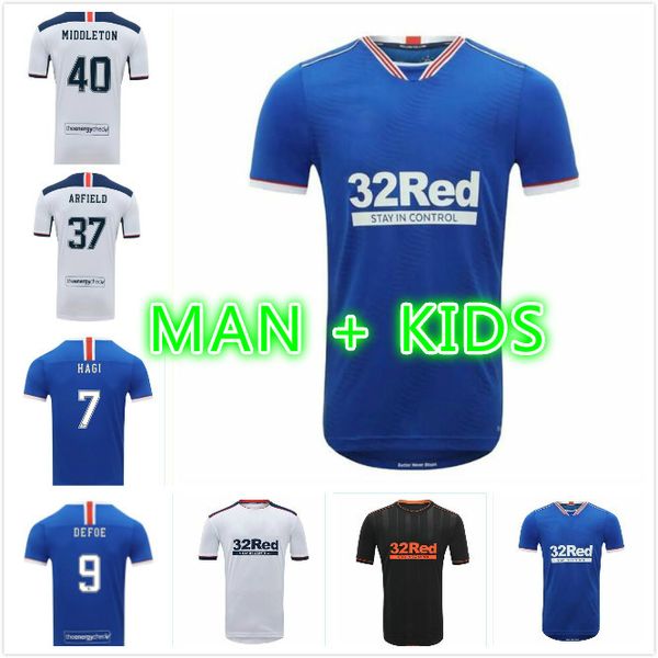 

men kids kit 2020 glasgow rangers fc gerrard soccer jerseys 2020-2021 glasgow rangers defoe dauis home away 3rd football shirts, Black;yellow