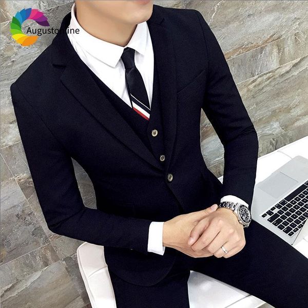 

smart casual black men suits slim fit wedding groom tuxedos custom made man blazer 3piece jacket pants vest terno masculino1, White;black