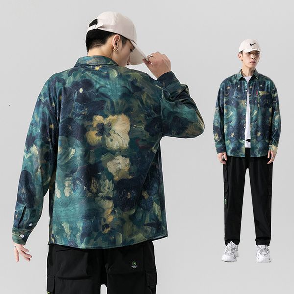 

2020 autumn new shadowless wall large men's casual personalized oil painting camouflage printed shirt c3066-p40, White;black