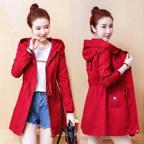 

fashion new windbreaker women overcoat spring autumn long trench casual hooded coat plus size loose ladies coats 4xl d3316, Tan;black