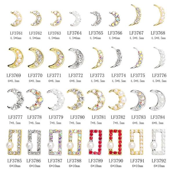 

10pcs crescent moon rectangle 3d alloy nail art decorations supplies rhinestones pearl metal nails accessories jewelry charms, Silver;gold