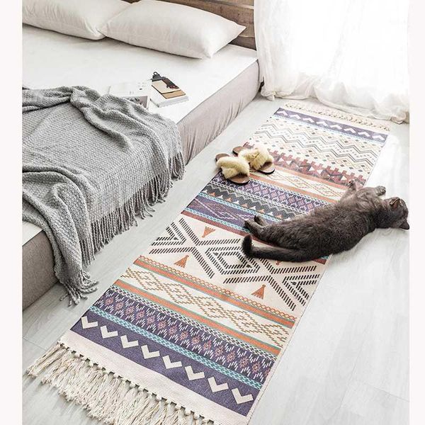 

retro rectangle carpet bohemia cotton linen home decorations floor rugs l home prayer mandala door mat tassels decor1