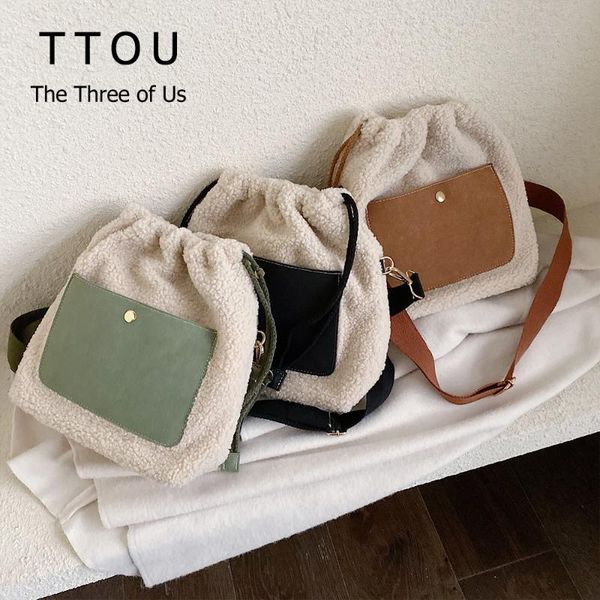 

ttou winter faux fur women bucket shoulder bag casual plush female messenger crossbody bag fashion travel lady handbag soft