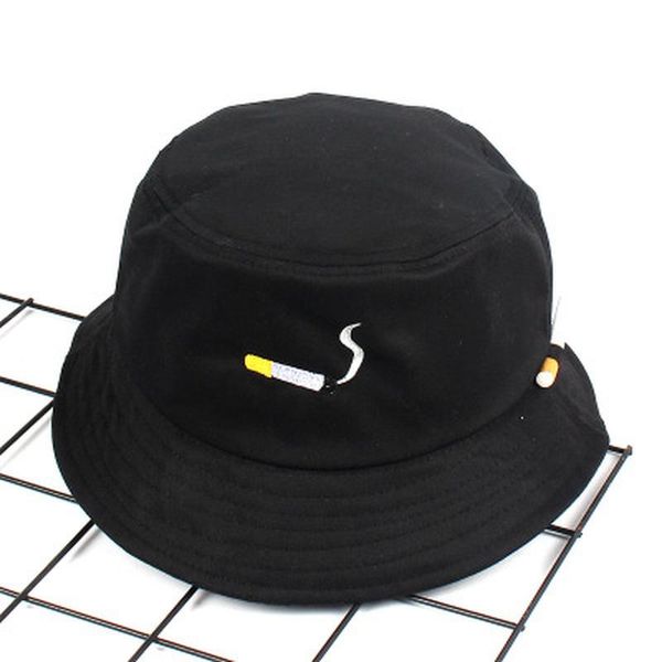 

cigarette embroidery bucket hat for men women hip hop fisherman hat panama bob summer lovers flat harajuku sunhats