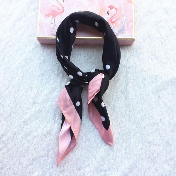 

2020 new-fashion samll 50cm handkerchief wiht dot and flower printed rose red bandanas softl feeling adults scarfs1, Black;gray