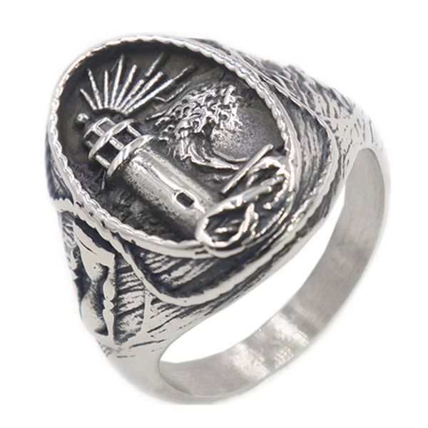 

loredana solid titanium steel legend of the punk viking bright lighthouse ring for men creative exquisite jewelry, Golden;silver