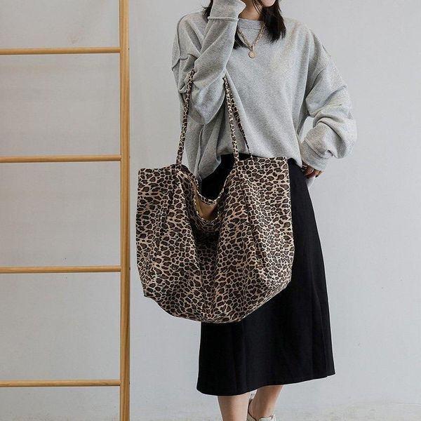 

shoulder bags ladies canvas bag leopard print belt cotton fabric women's shopping tote eco-cloth