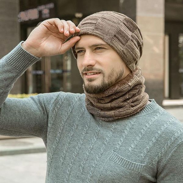 

hats, scarves & gloves sets sell winter hat scarf set men striped warm cap male outdoor accessories hats 2 pieces skull neck warmer, Blue;gray
