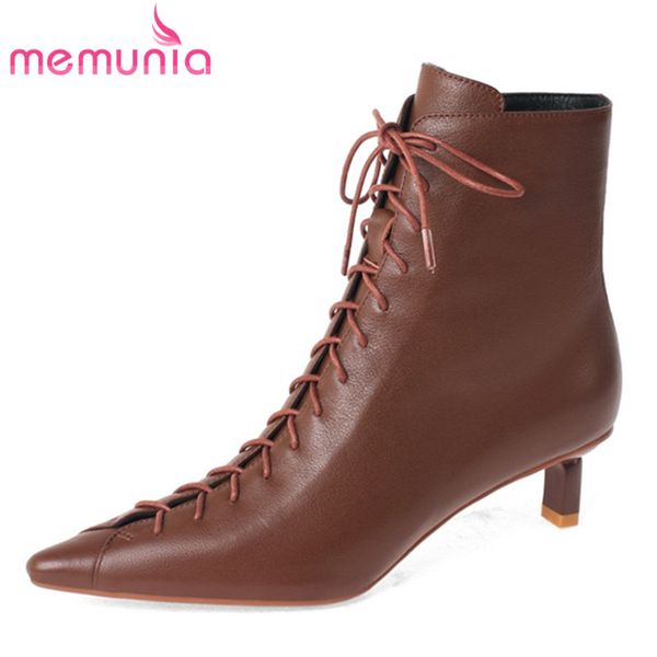 

memunia 2020 genuine leather ankle boots women pointed toe autumn winter dress party shoes woman boots black