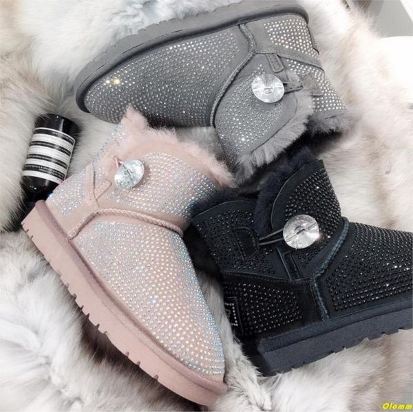 

кристаллы женщины снега сапоги ручной работы блестящий стразы diamonds корова suede плоский ботильоны теплые зимние ботинки мартин botas, Black