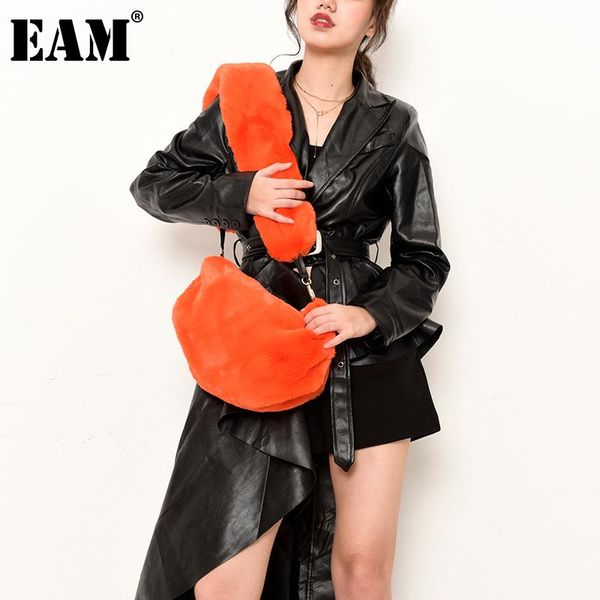 

[eam] women new black fur mini-bag two ways wear orange personality accessories fashion tide all-match autumn winter 2021 a811, Black;brown