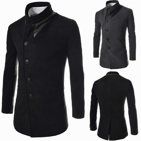 

zogaa 2019 new men casual trench coat guys plaids and tweeds mid-long coat outerwear male long sleeve overcoat autumn winter1, Black