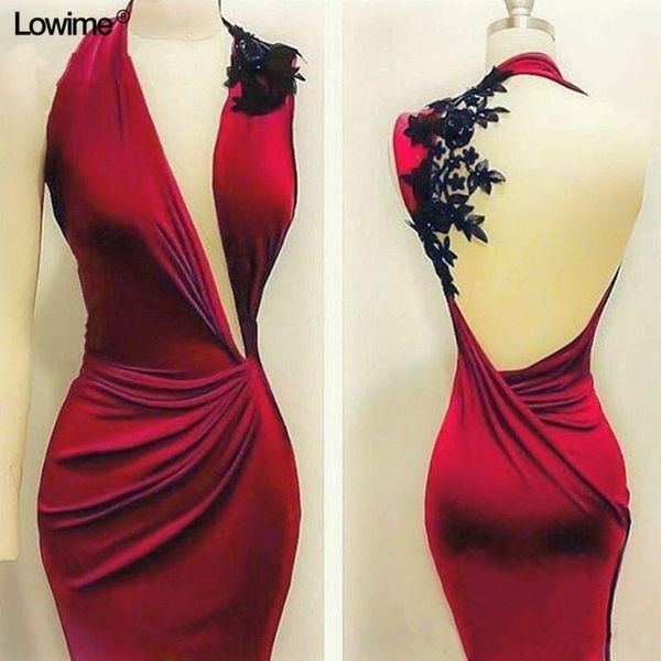 

red evening dresses mermaid v-neck backless long evening prom party gowns with appliques elastic fabric1, White;black