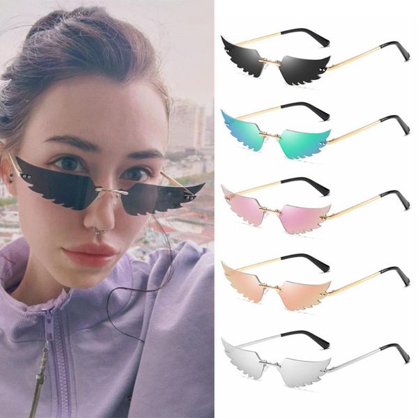 

sunglasses retro rimless angel uv400 luxury trending narrow sun glasses streetwear true film lens fashion accessories, White;black