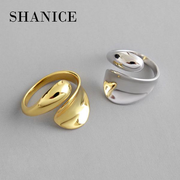 

shanice new arrival 100% real 925 sterling silver open ring for women girls ins simple geometric smooth ring drop shape gifts 201006, Golden;silver
