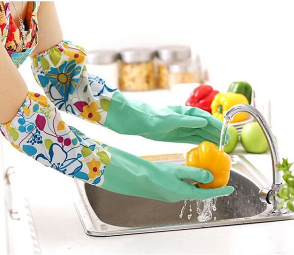 

pairs long cuff watersdishwashing household 2 latex gloves, rubber gloves for dish washing laundry cleaning