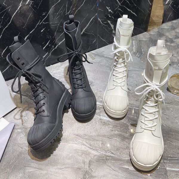 

leather shell head women martin boot strap designer boots low heel non-slip wearproof lacing half boots outdoor elegant high- luxury shoes c, Black