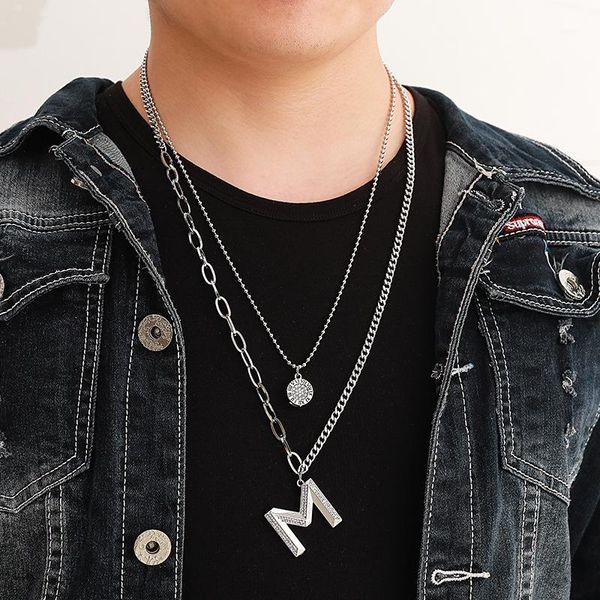 

fashion new letter m multi-layer clavicle chain accessories summer female wild personality simple pendant jewelry, Silver