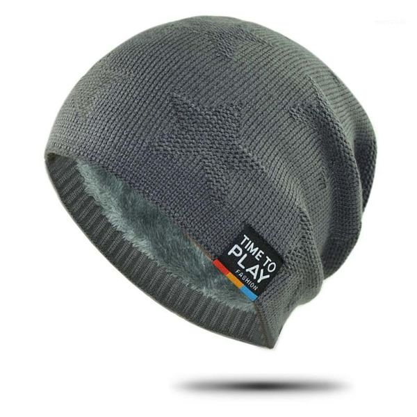 

2020 new mens winter hat thick fleece lined acrylic star knitted slouchy beanies1